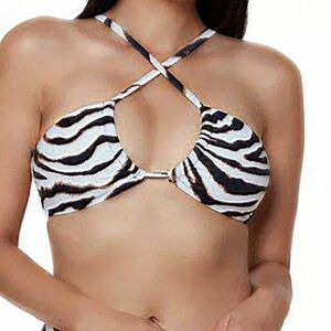 Bar III Wild Child Zebra‎ Convertible Bikini Top White
